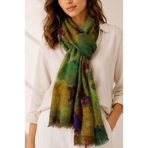 Bindya New York Light Weight Cashmere-Silk Scarf Floral Pattern Pop Color EUC